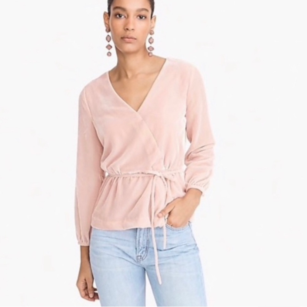 J. Crew‎ Velvet faux wrap pink blouse Sz 6p
